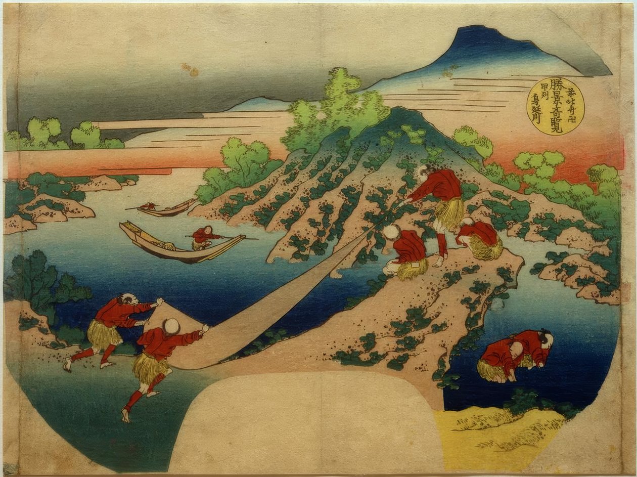 Kai Eyaletindeki Minobu Nehri by Katsushika Hokusai