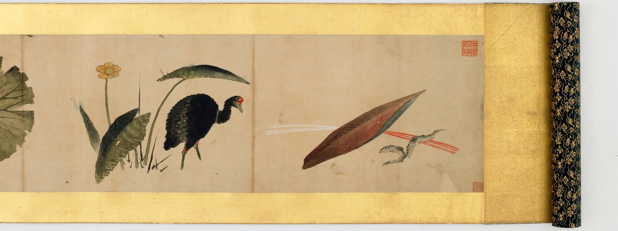 Çeşitli Resimlerle Elle Kaydırma Detayı, Edo Dönemi, kağıt üzerinde 1839 mürekkep ve renk by Katsushika Hokusai