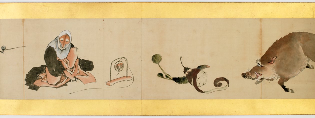 Çeşitli Resimlerle Elle Kaydırma Detayı, Edo Dönemi, kağıt üzerinde 1839 mürekkep ve renk by Katsushika Hokusai