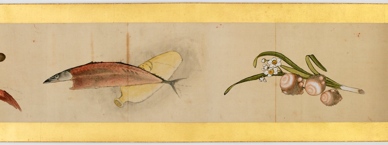 Çeşitli Görüntülerle Elle Kaydırma Detayı, Edo Dönemi, kağıt üzerinde 1839 mürekkep ve renk by Katsushika Hokusai