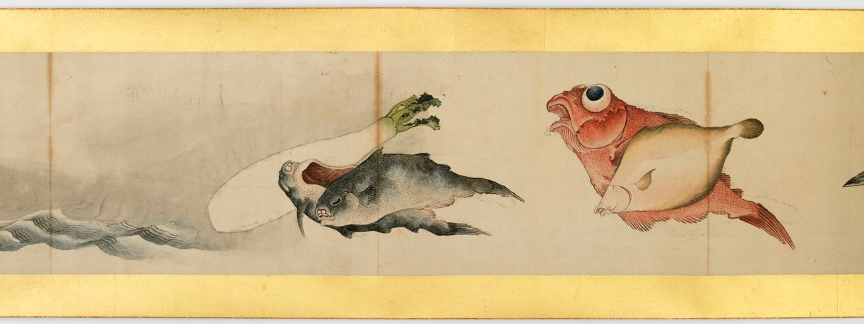 Çeşitli Resimlerle Elle Kaydırma Detayı, Edo Dönemi, kağıt üzerinde 1839 mürekkep ve renk by Katsushika Hokusai