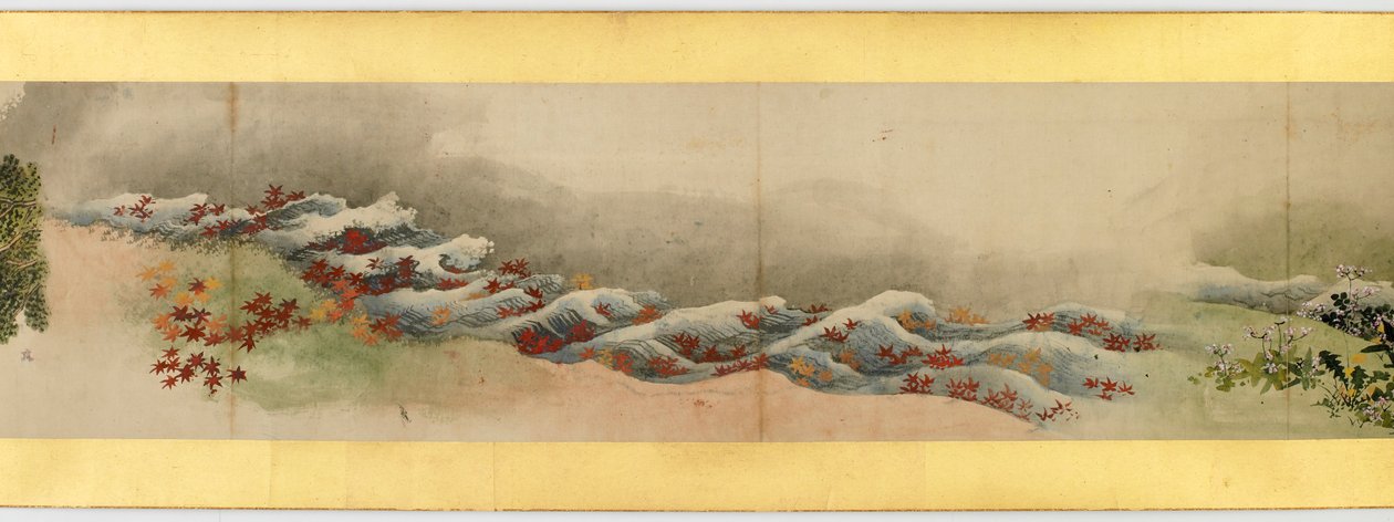 Çeşitli Resimlerle Elle Kaydırma Detayı, Edo Dönemi, kağıt üzerinde 1839 mürekkep ve renk by Katsushika Hokusai