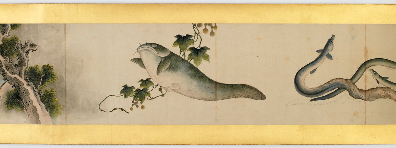 Çeşitli Resimlerle Elle Kaydırma Detayı, Edo Dönemi, kağıt üzerinde 1839 mürekkep ve renk by Katsushika Hokusai