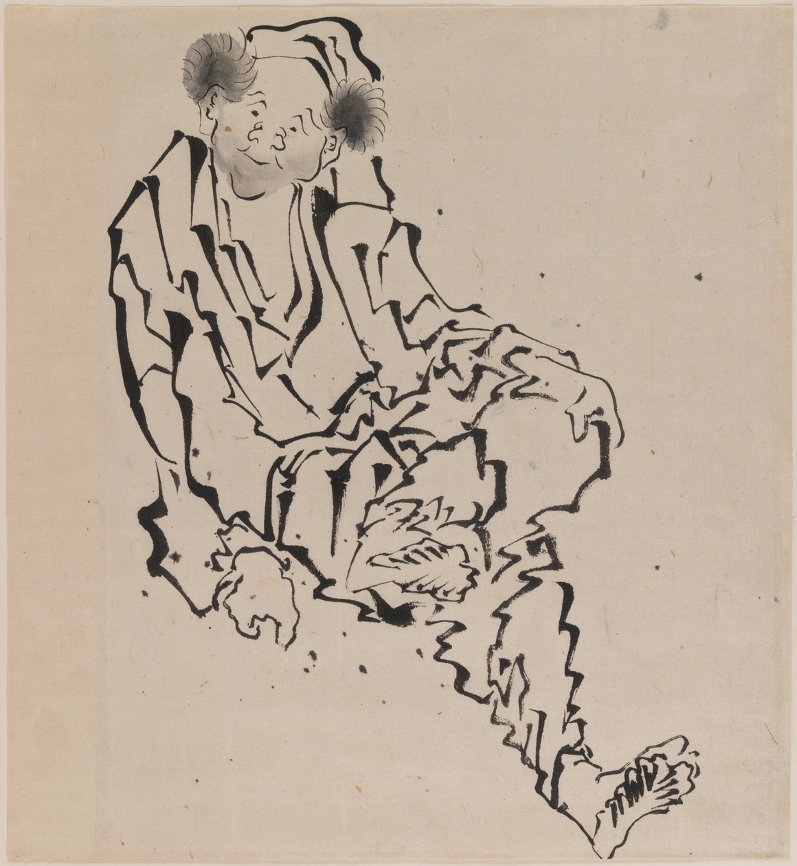 Sol bacağı sağ dizine dayalı olarak oturan bir adamın çizimi (kağıt üzerine mürekkep) by Katsushika Hokusai