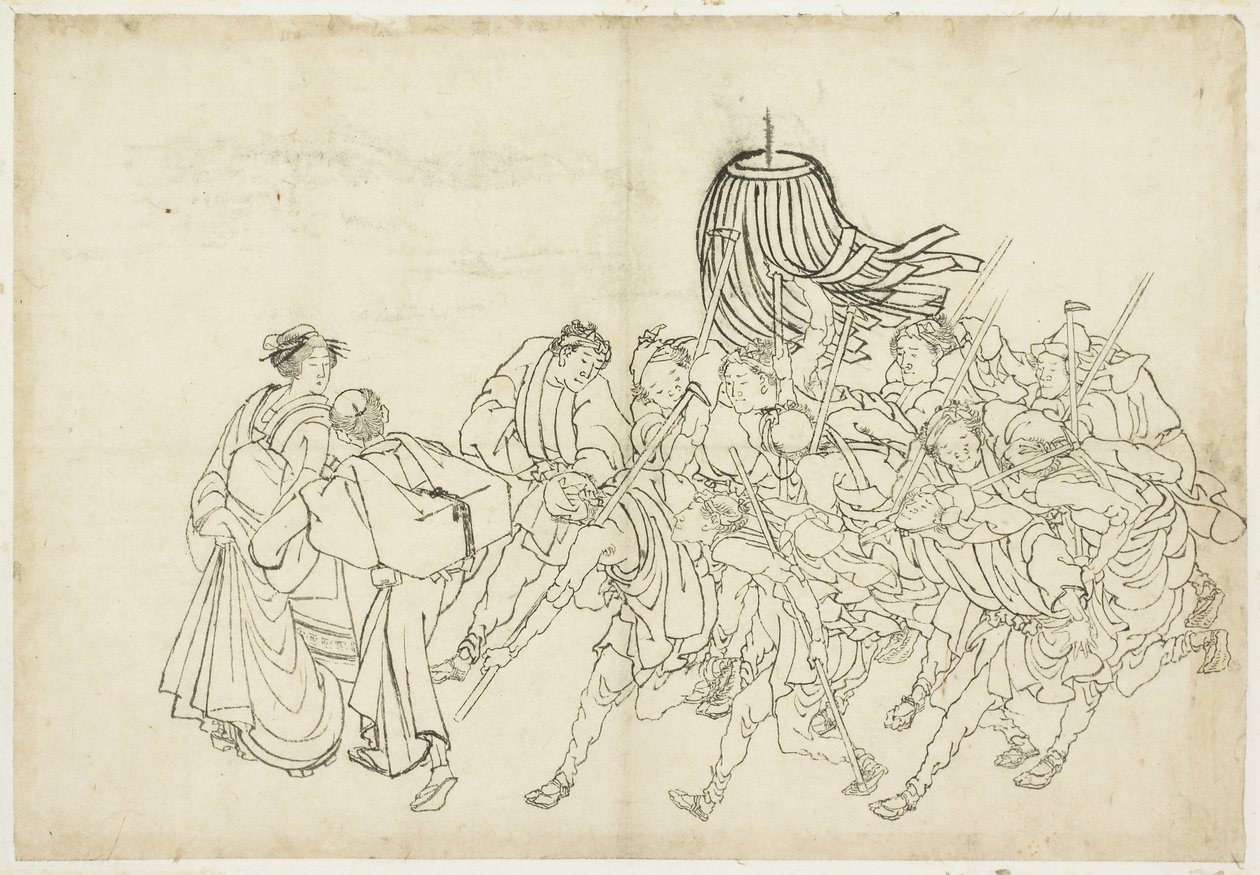 İtfaiyeciler Festivaline Yürürken, 1615-1868 (kağıt üzerine mürekkep) by Katsushika Hokusai