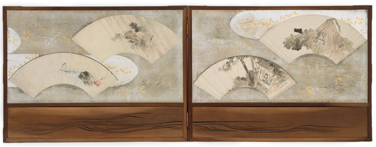 Bir ekrana monte edilmiş dört fan tablosu... by Katsushika Hokusai
