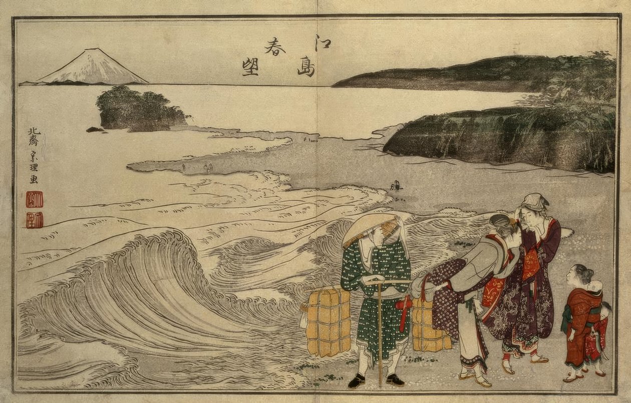 Enoshima Sahilinde Kadınlar by Katsushika Hokusai