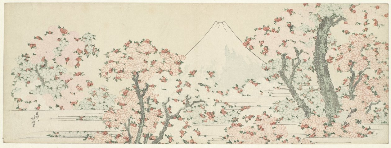 Kiraz Çiçeği üzerinde Fuji by Katsushika Hokusai