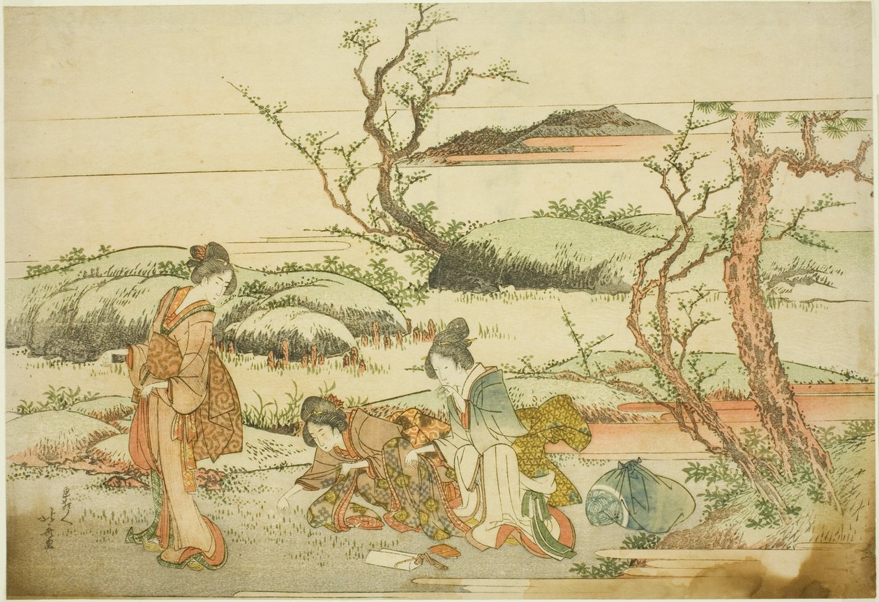 "Fuji in Spring (Haru no Fuji)" albümünden bahar yeşillikleri toplama by Katsushika Hokusai