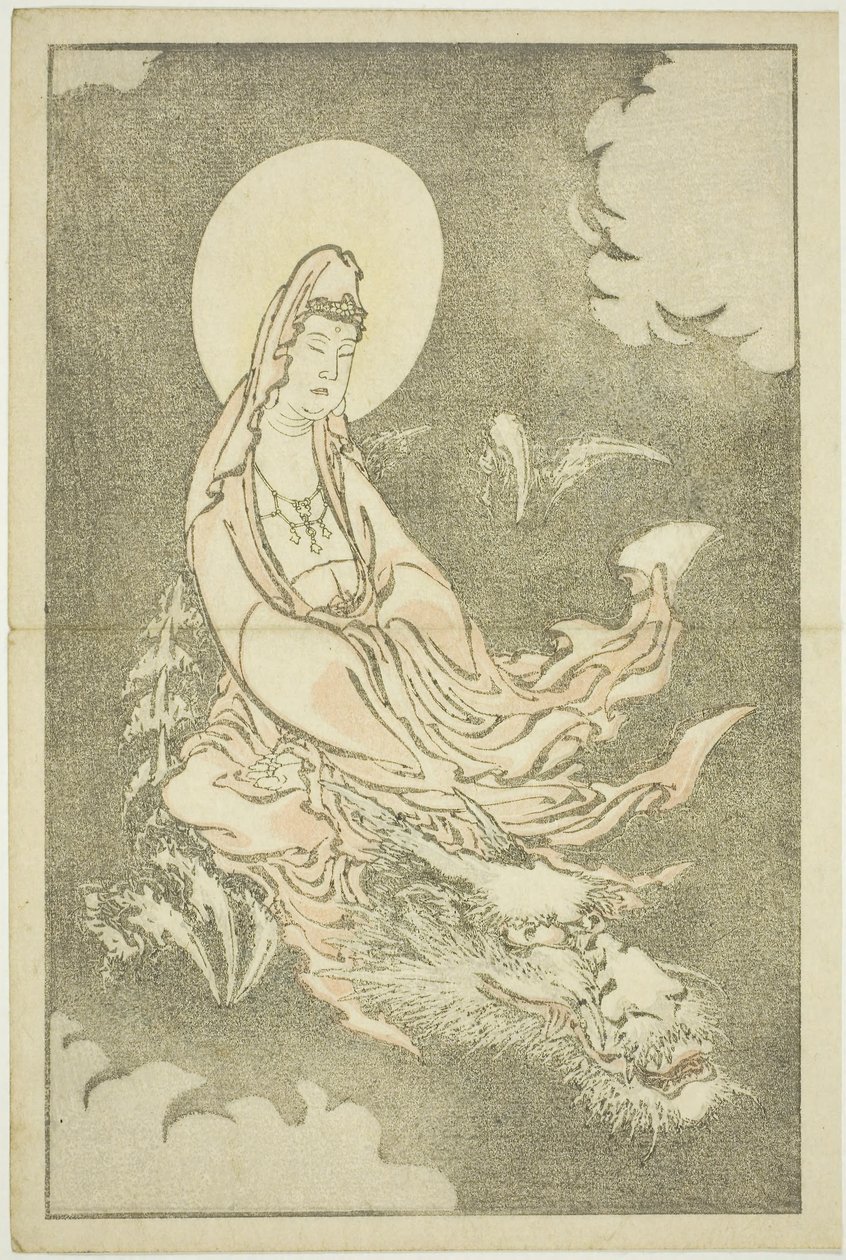 Ejderhaya Binen Tanrıça, Hokusai#39;nin Gerçekçi Resimlerinin Resimli Kitabı#39;ndan (Hokusai shashin gafu), c.1814 (renkli tahta baskı (albüm sayfası)) by Katsushika Hokusai