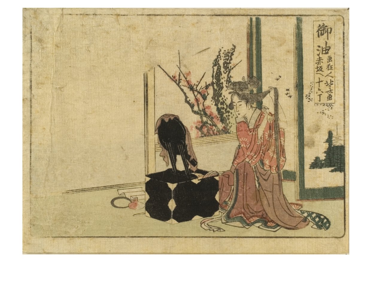 Surimono Tokaido serisinden Tokaido Yolu üzerindeki Goyu istasyonu, c.1800-04 (kağıt üzerinde tahta blok) by Katsushika Hokusai
