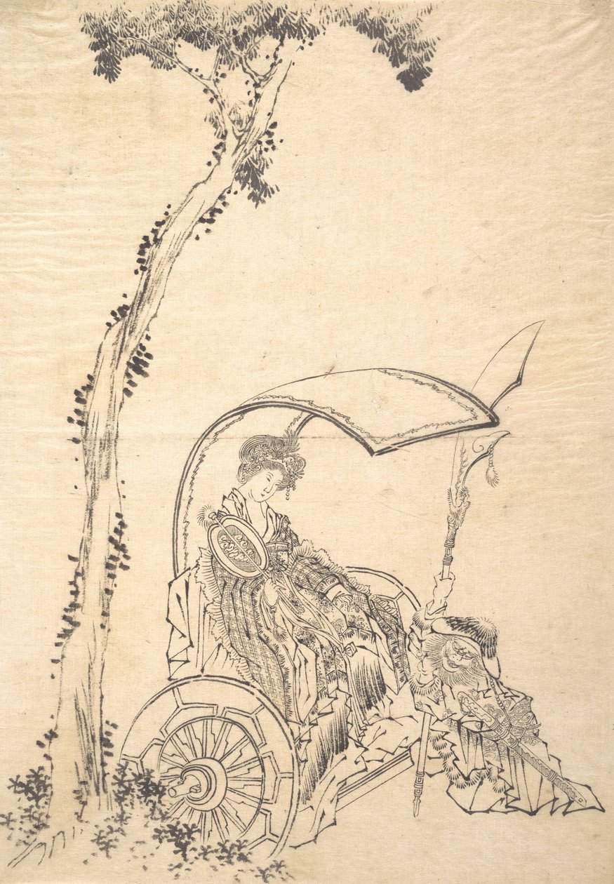 Arabadaki Kadın. by Katsushika Hokusai