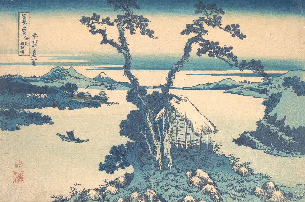 Shinano Eyaletindeki Suwa Gölü Shinshu Suwako, Otuz Altı Manzara serisinden..., yakl. 1830-32. by Katsushika Hokusai