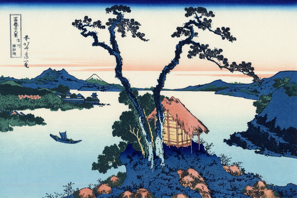 Shinano eyaletindeki Suwa Gölü, 1830 dolayları (tahta baskı) by Katsushika Hokusai