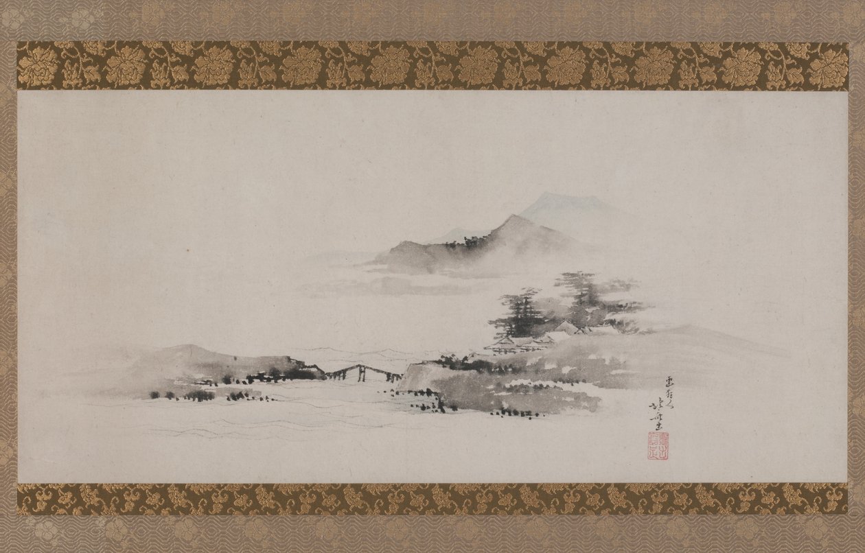 Manzara, Edo dönemi, c.1801-02 (asma kaydırma olarak monte edilmiş kağıt üzerine mürekkep ve renk) by Katsushika Hokusai