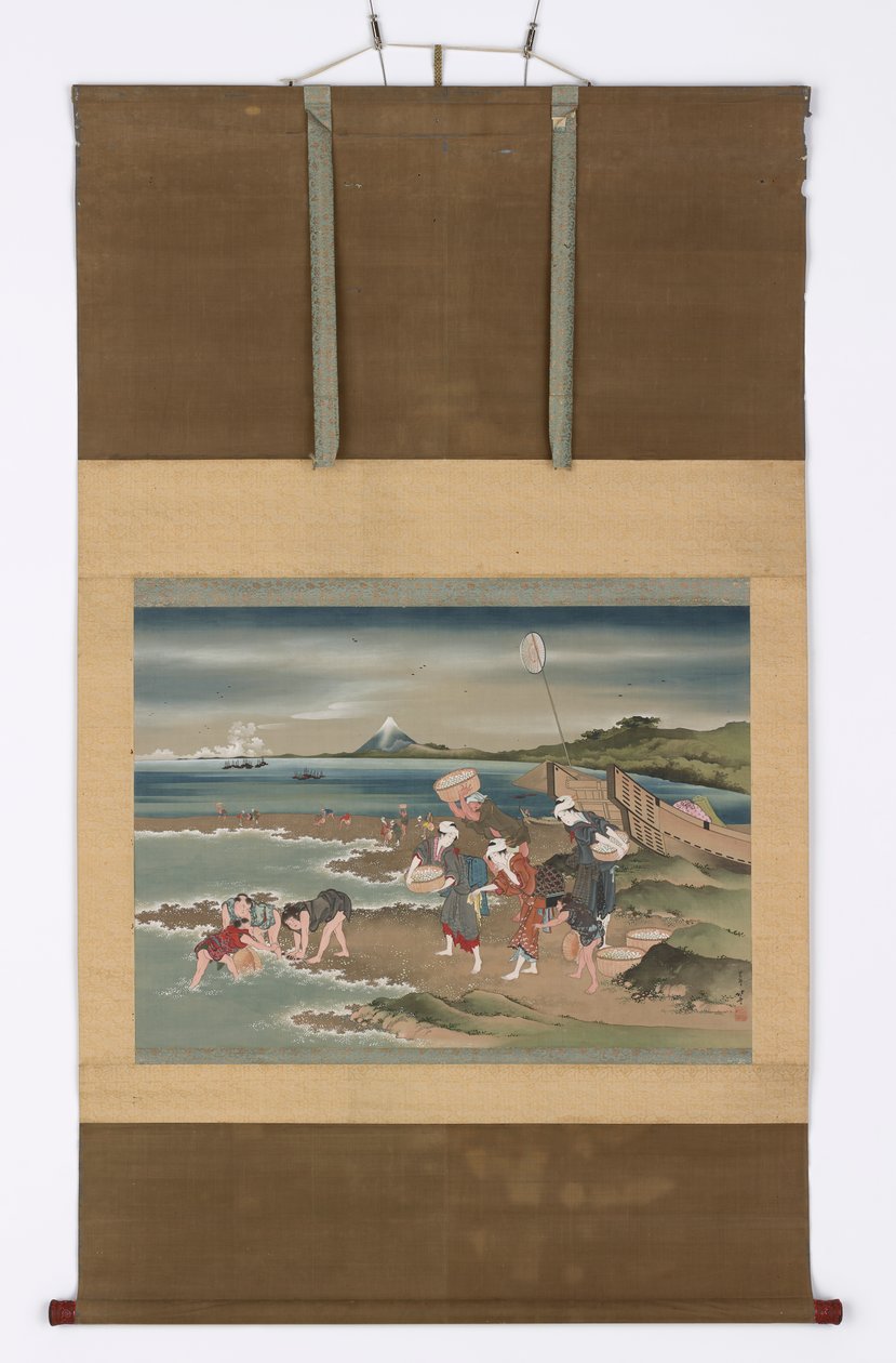 Manzara: kıyıdaki deniz tarağı toplayıcıları, 18. yüzyılın sonu ve 19. yüzyılın başı. by Katsushika Hokusai