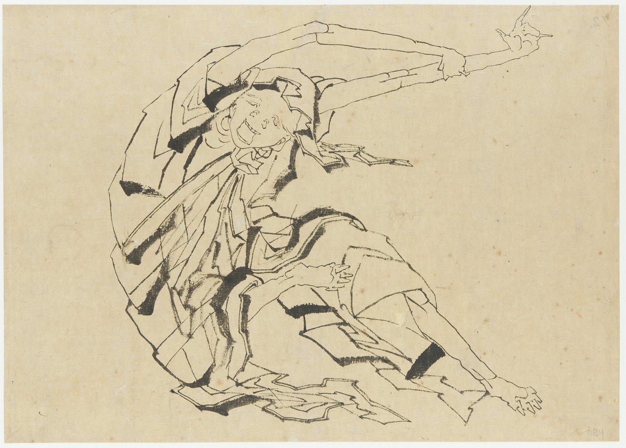 Uzun kollu adam germe, Edo dönemi (kağıt üzerine mürekkep) by Katsushika Hokusai