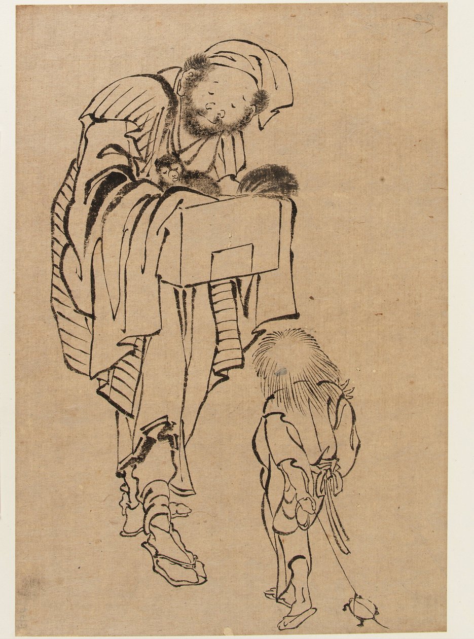 Erkek ve Çocuk, Edo Dönemi (kağıt üzerine mürekkep) by Katsushika Hokusai