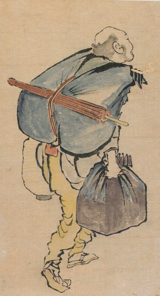 Sırt çantası ve fener taşıyan adam, 18. yüzyılın sonları 19. yüzyılın başlarında. by Katsushika Hokusai