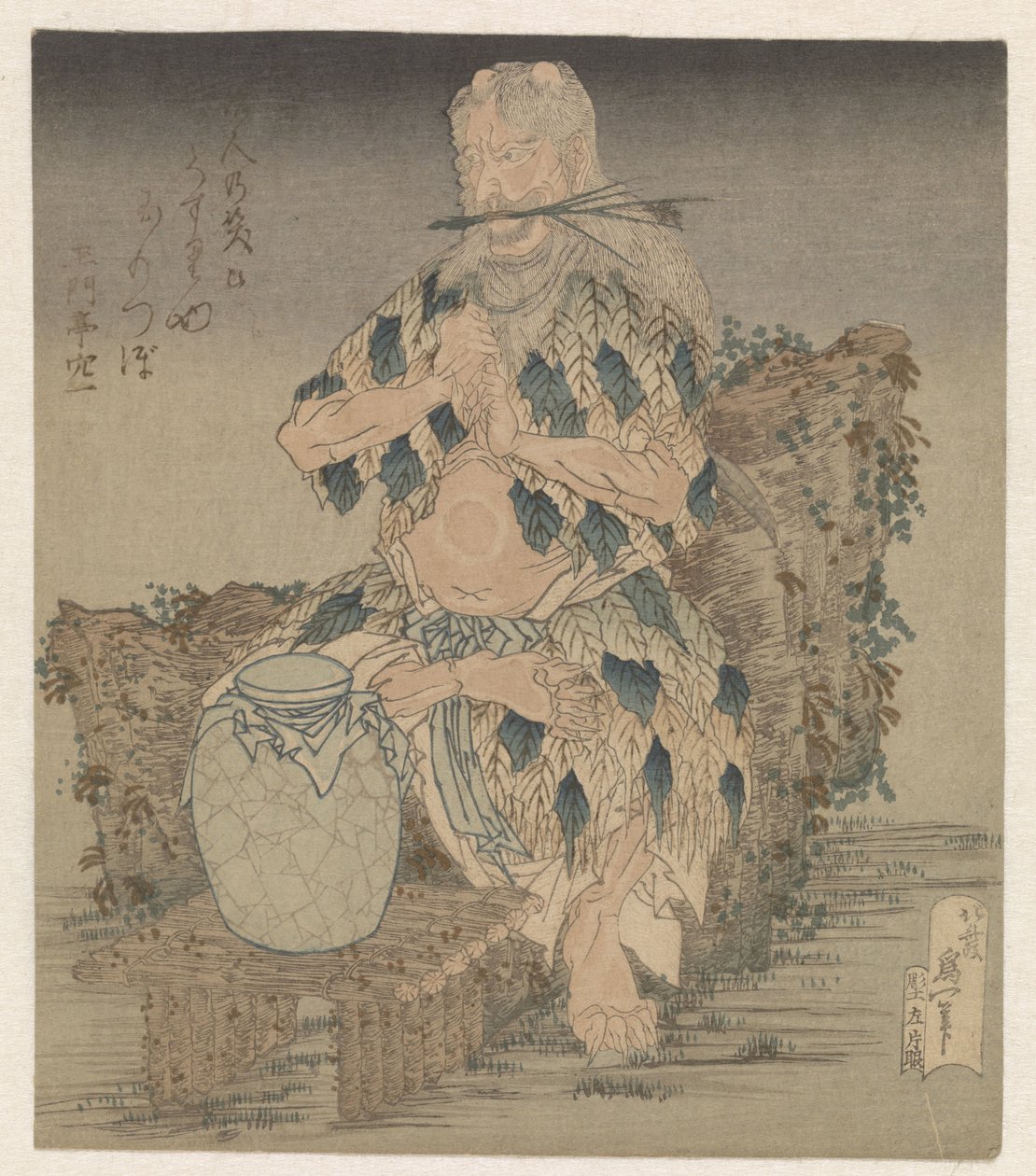 Yapraklardan cüppeli adam by Katsushika Hokusai