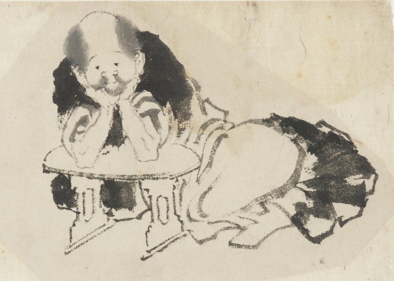 Kolçaklı oturan adam, Edo dönemi (kağıt üzerine mürekkep) by Katsushika Hokusai