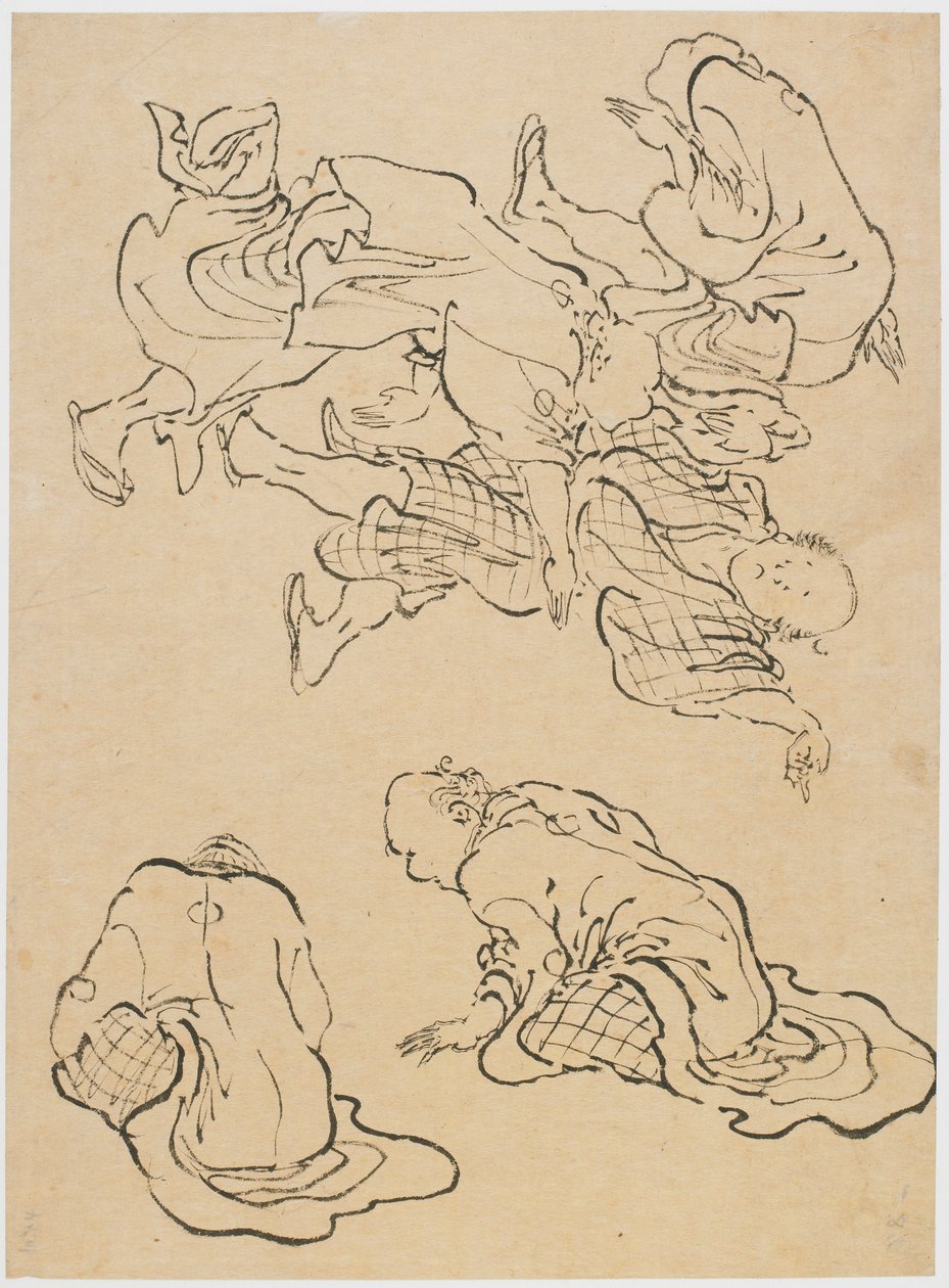 Dans eden erkekler ve çeşitli figürler, 18. yüzyılın sonları ve 19. yüzyılın başlarında. by Katsushika Hokusai