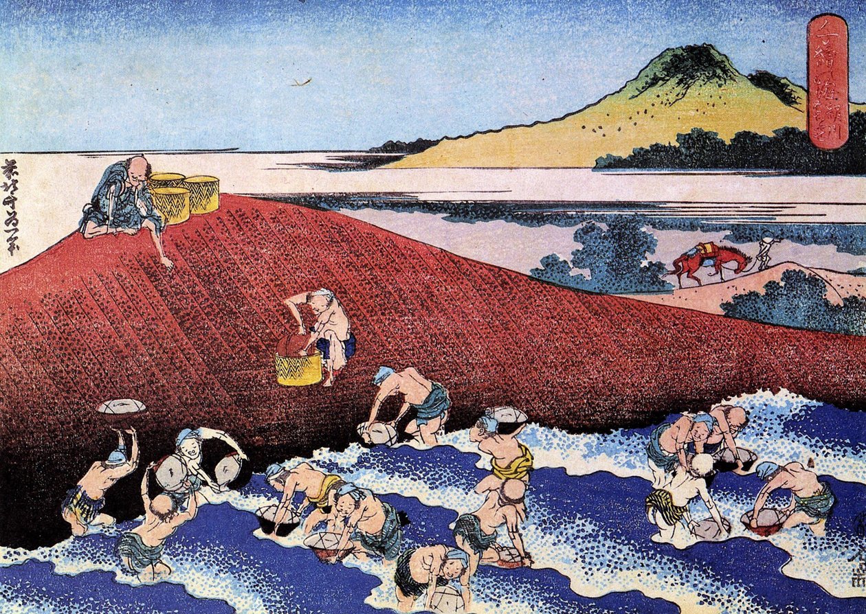 Binlerce okyanus manzarası, Japonya: kıyıdaki balıkçılar. (Yazdır by Katsushika Hokusai