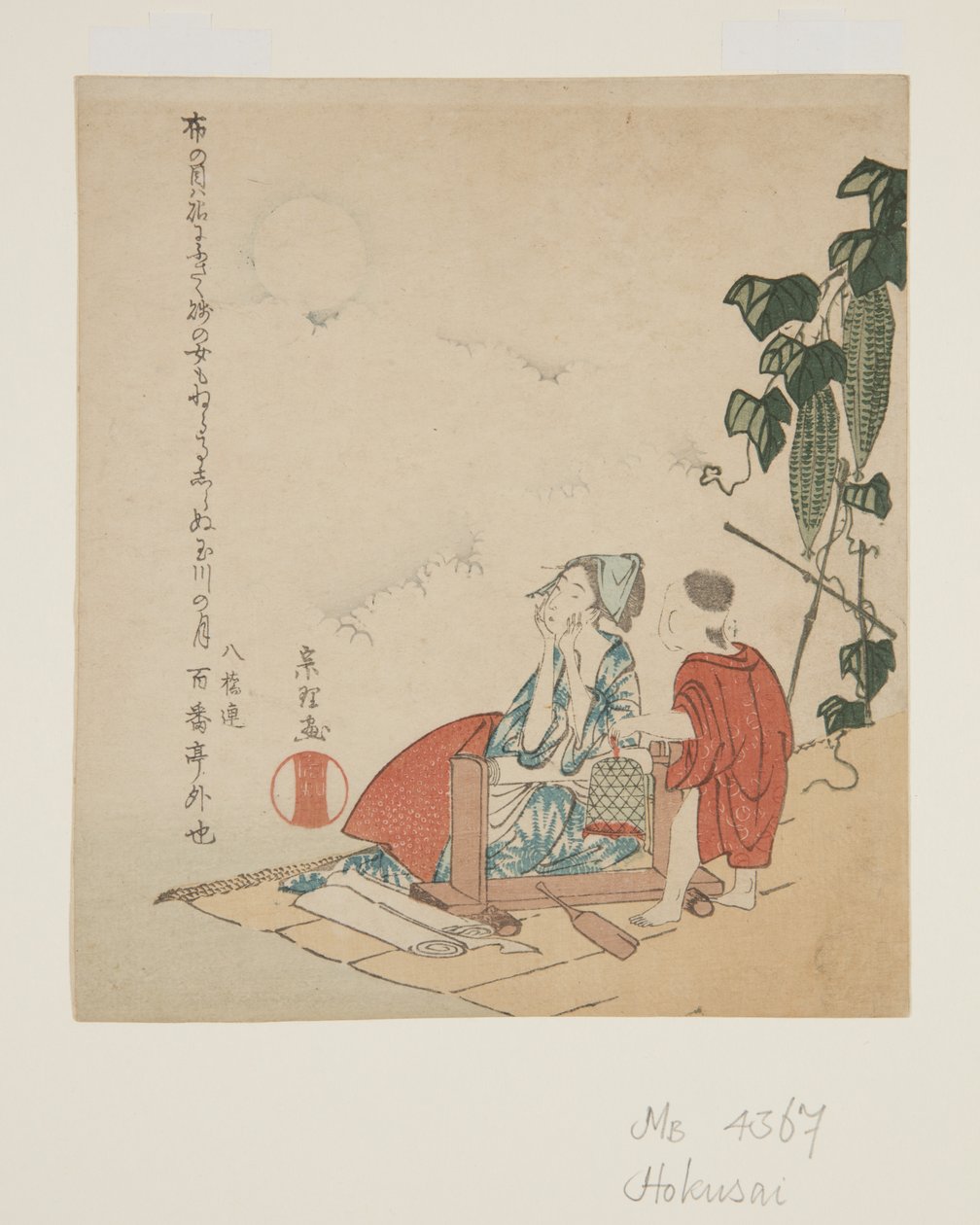Anne ve Çocuk, Ay Işığında Kabak Kafes (renkli tahta baskı) by Katsushika Hokusai