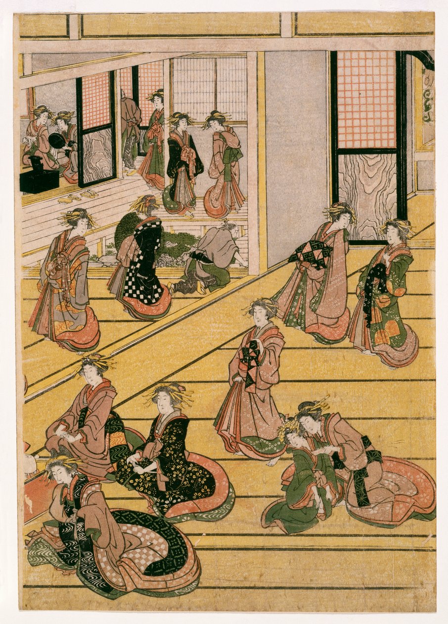 Çayevinin Yeni Yıl Günleri Ogi-ya, c.1810 (tahta baskılar) (ayrıca bkz. 406533, 406534 & 406535) by Katsushika Hokusai