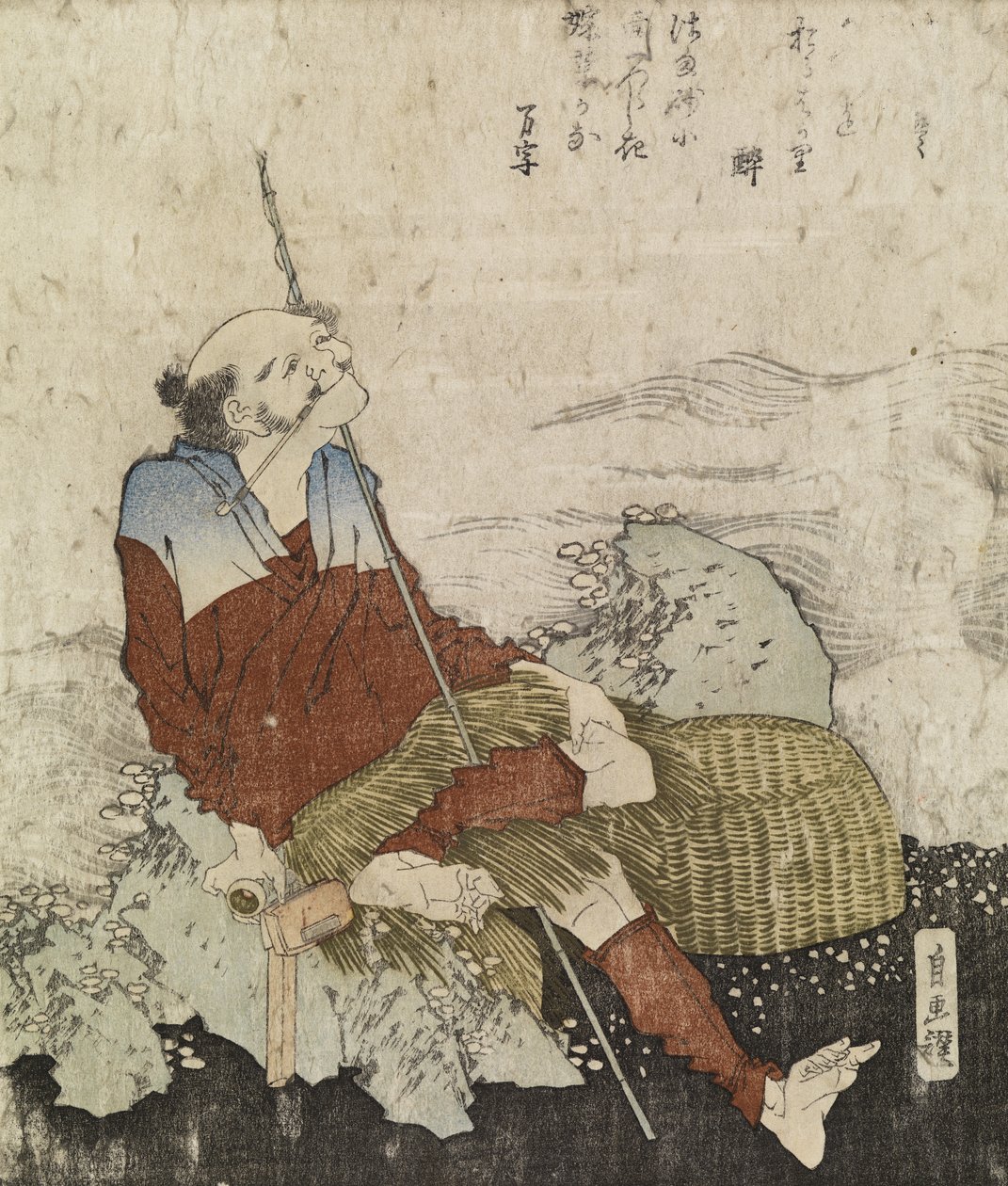 Piposunu İçen Yaşlı Balıkçı, yaklaşık 1835 (renkli tahta baskı) by Katsushika Hokusai