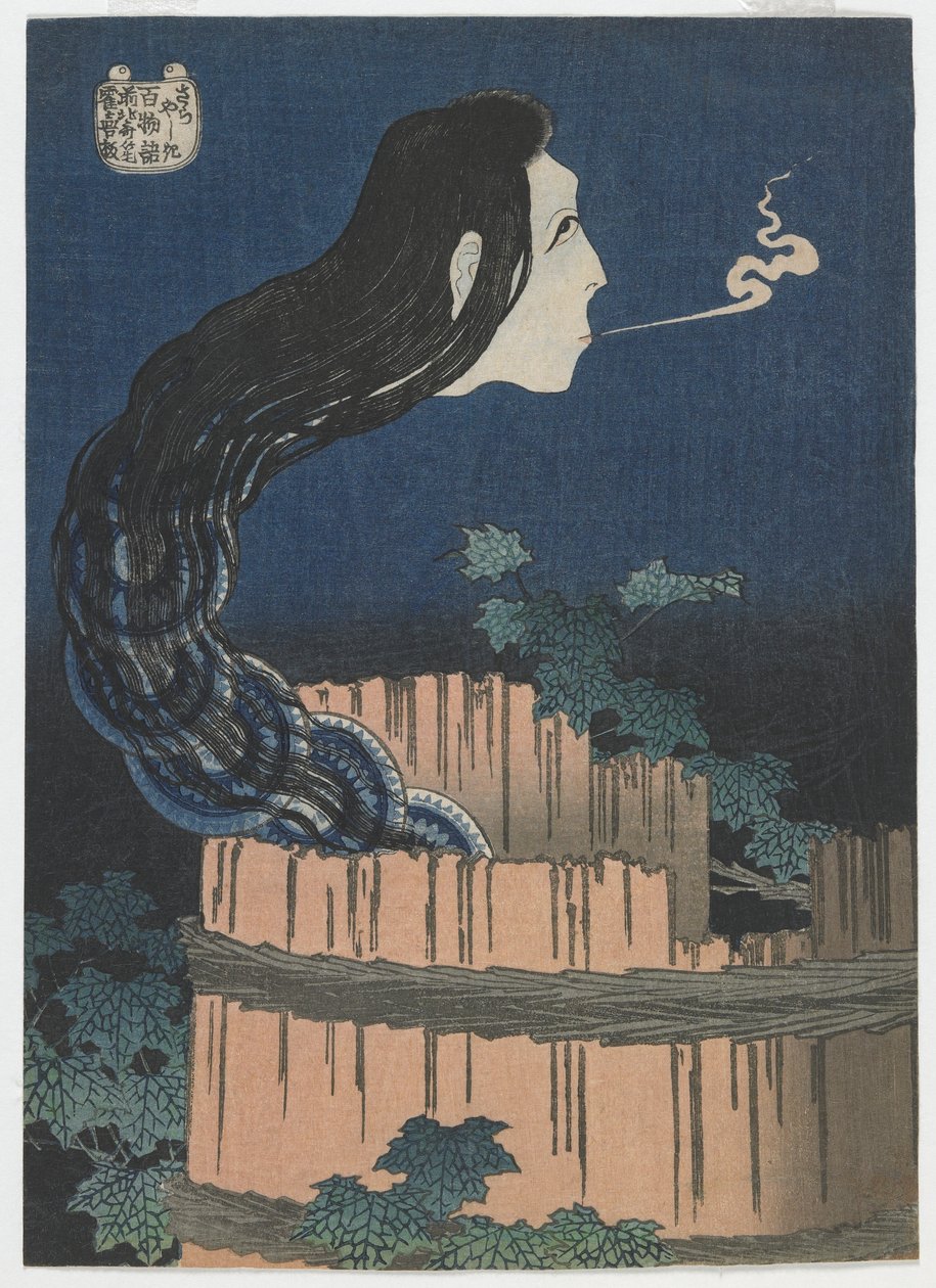 Yüz Hayalet Hikayesi: Sarayashiki, Edo dönemi, 1831-32 (renkli tahta baskı) by Katsushika Hokusai