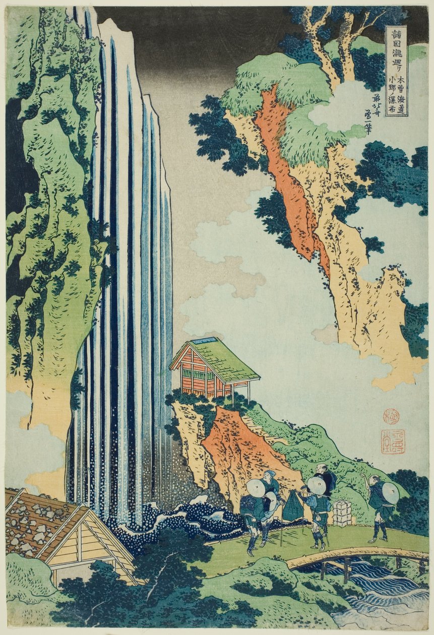 Kisokaidō Yolu üzerindeki Ono Şelaleleri (Kisokaidō Ono no bakufu), Çeşitli İllerdeki Şelaleler Turu (Shokoku taki meguri) serisinden by Katsushika Hokusai
