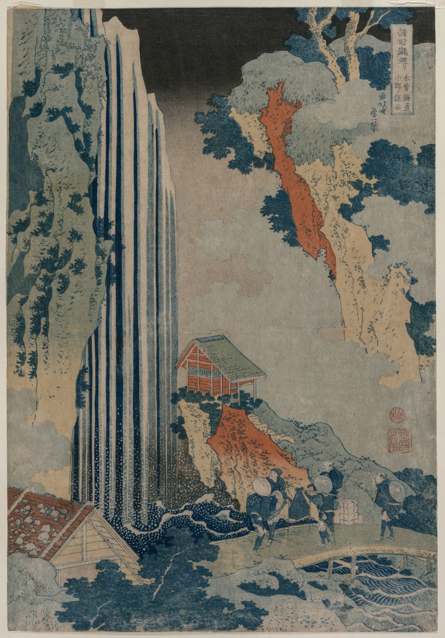 Kiso Yolu üzerindeki Ono Şelalesi (İllerde Şelaleler Turu serisinden) by Katsushika Hokusai