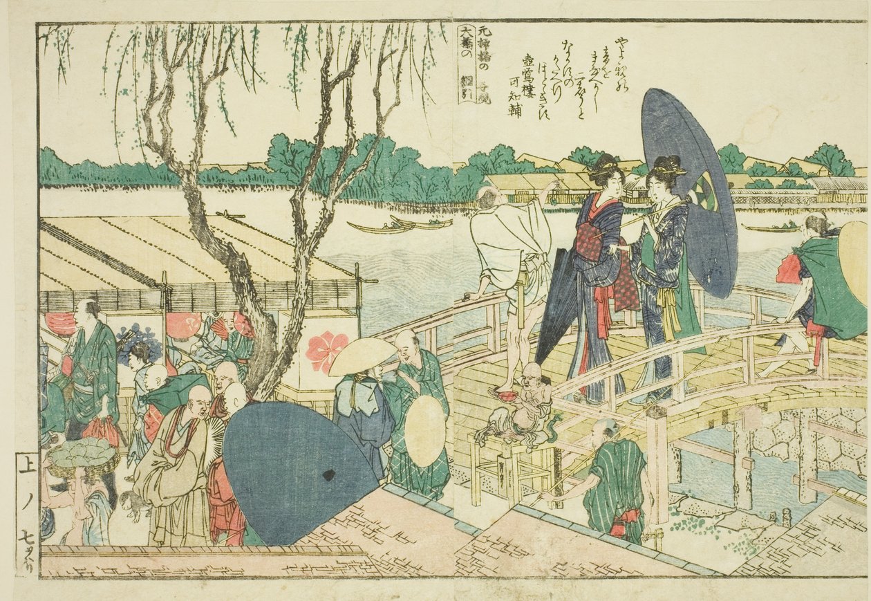 "Sumida Nehri Kıyılarında Panoramik Manzaralar (Ehon Sumidagawa ryogan ichiran)" adlı resimli kitaptan sayfalar by Katsushika Hokusai