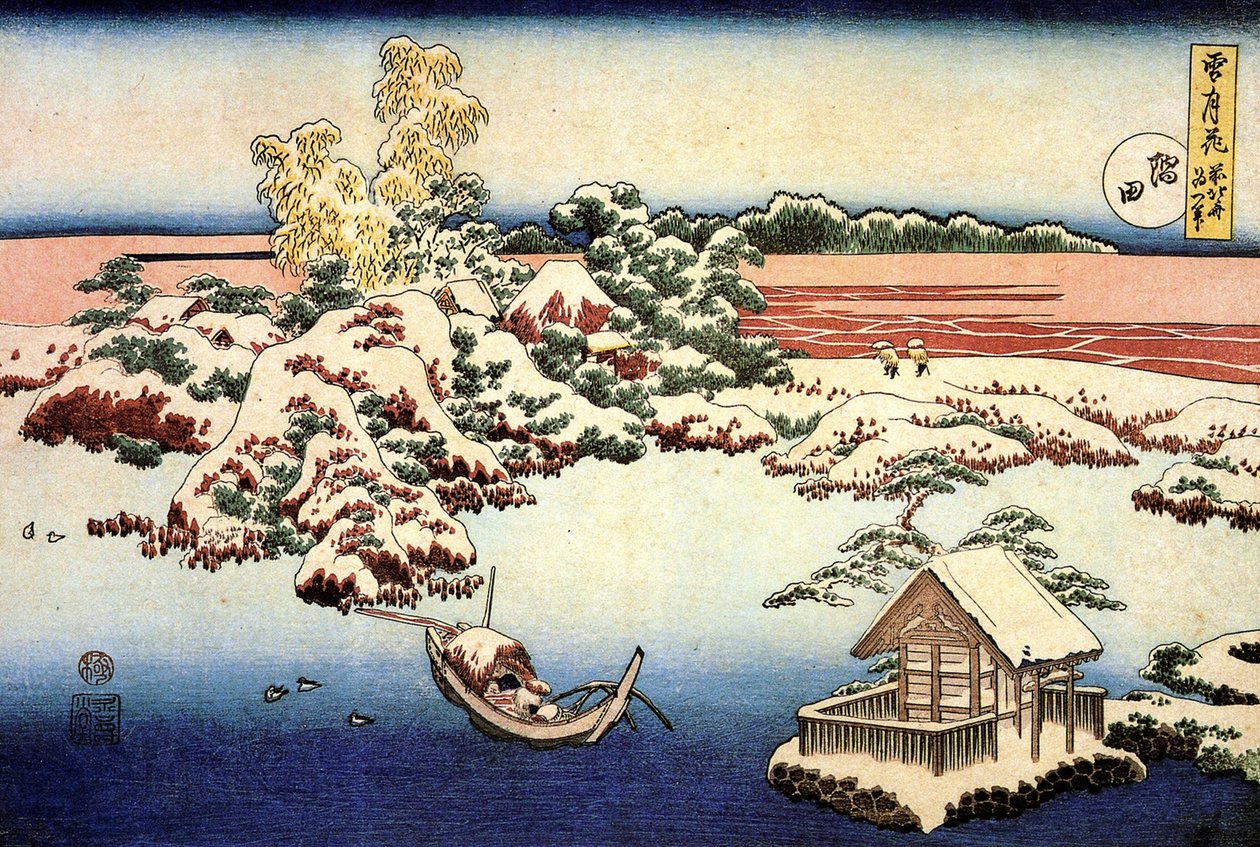 ""Sumida Nehri Üzerinde Karlı Manzara, Japonya"" Katsushika Hokusai (1760-1849) (ukiyo-e Okulu) 1832 Devlet A Puşkin Güzel Sanatlar Müzesi, Moskova by Katsushika Hokusai