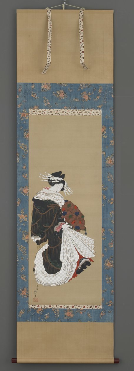 Yürüyen Bir Fahişenin Portresi, c.1815-19 (ipek üzerine mürekkep, renk ve altın) by Katsushika Hokusai