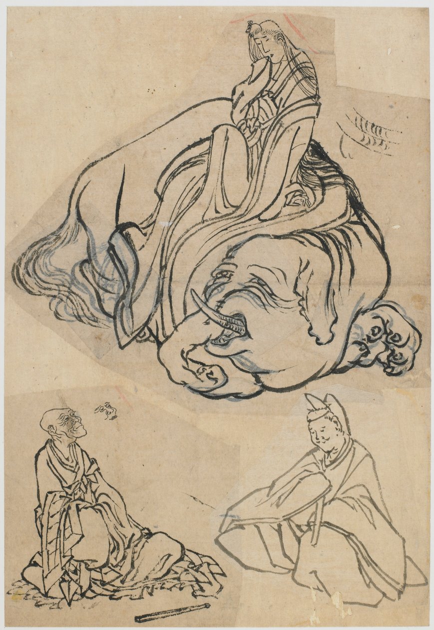 Bodhisattva Fugen olarak The Courtesan Eguchi için hazırlık taslağı..., Edo dönemi, c1806-1811. by Katsushika Hokusai