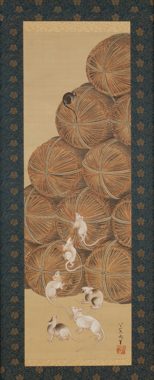 Sıçanlar ve Pirinç Balyaları, Edo dönemi, 1843 (ipek üzerine mürekkep ve renk) by Katsushika Hokusai