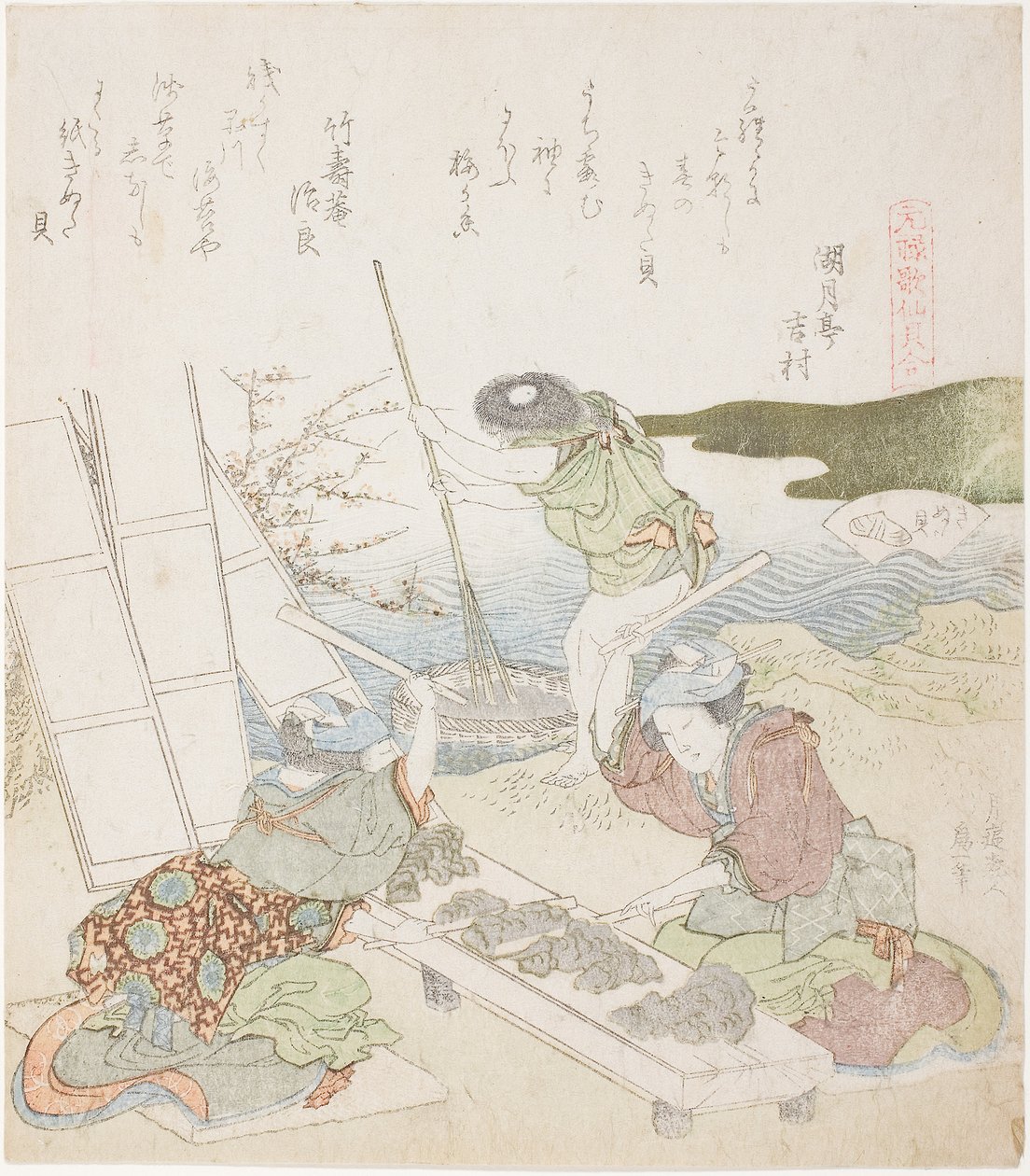 Geri Dönüşüm Kağıdı, The Fulling-block Shell için çizim by Katsushika Hokusai