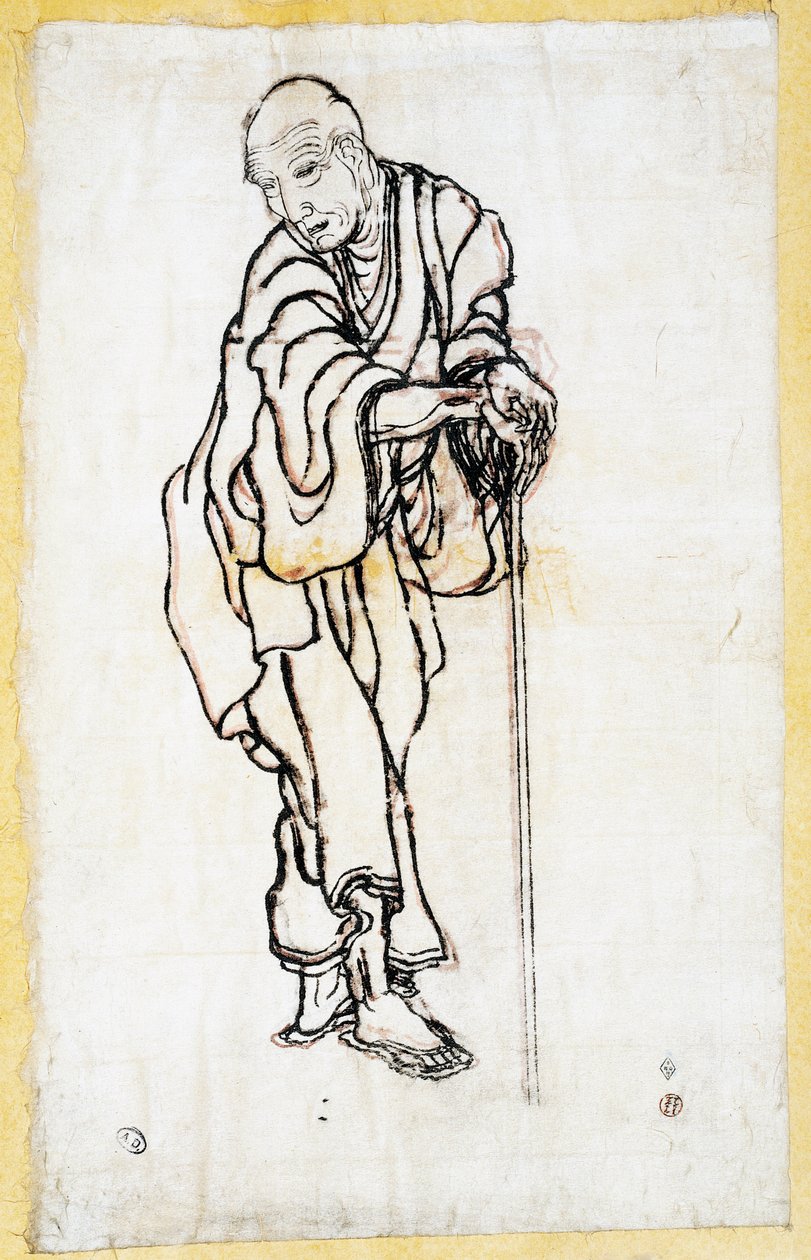 Yaşlı bir adam olarak otoportre, c.1840-49 (kağıt üzerinde kalem ve mürekkep) by Katsushika Hokusai