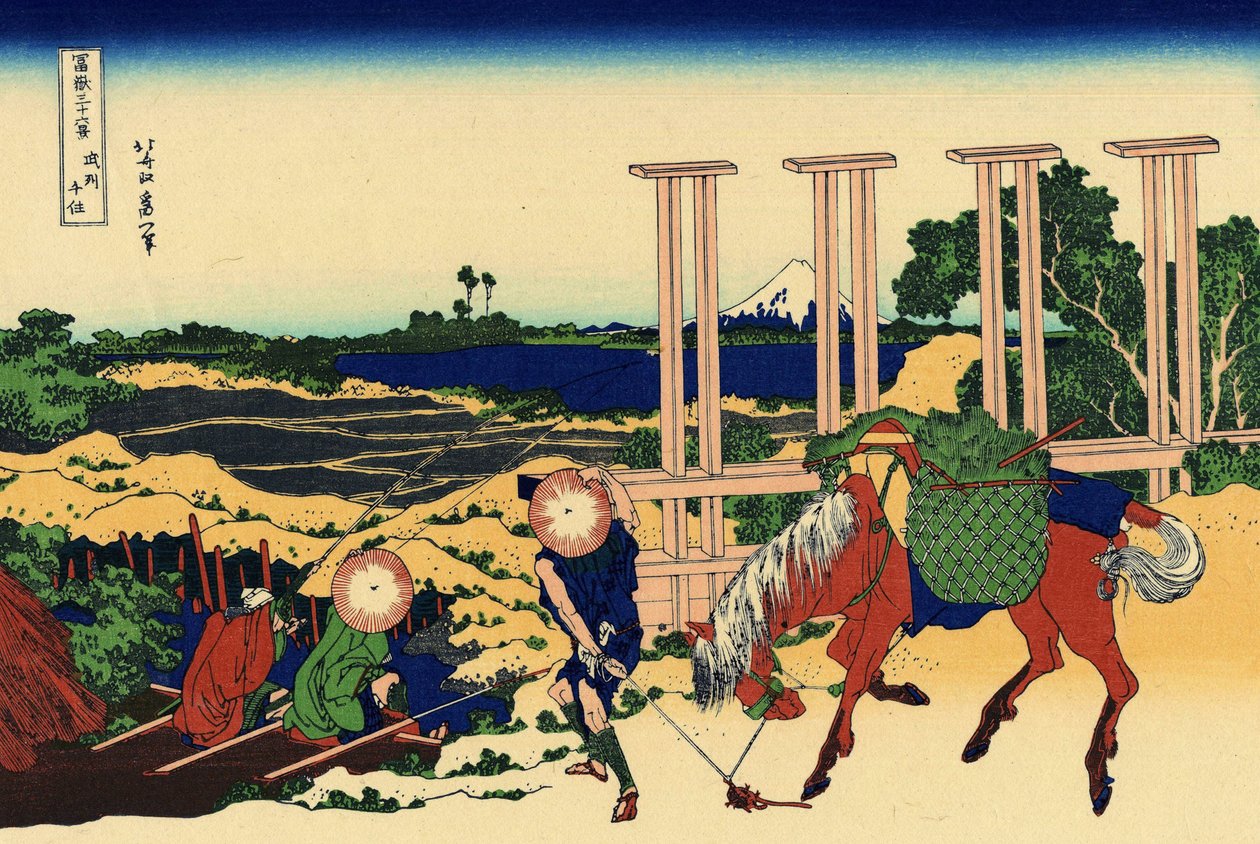 Musachi eyaletinde Senju, 1830 dolayları (tahta baskı) by Katsushika Hokusai