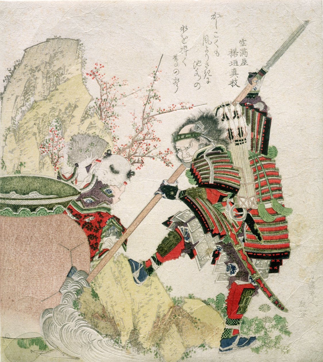 Sima Wengong (Shiba Onko) ve Shinozuka, Iga Lordu (Shinozuka-iga-no-teami), 1821 (tahta oyma) by Katsushika Hokusai