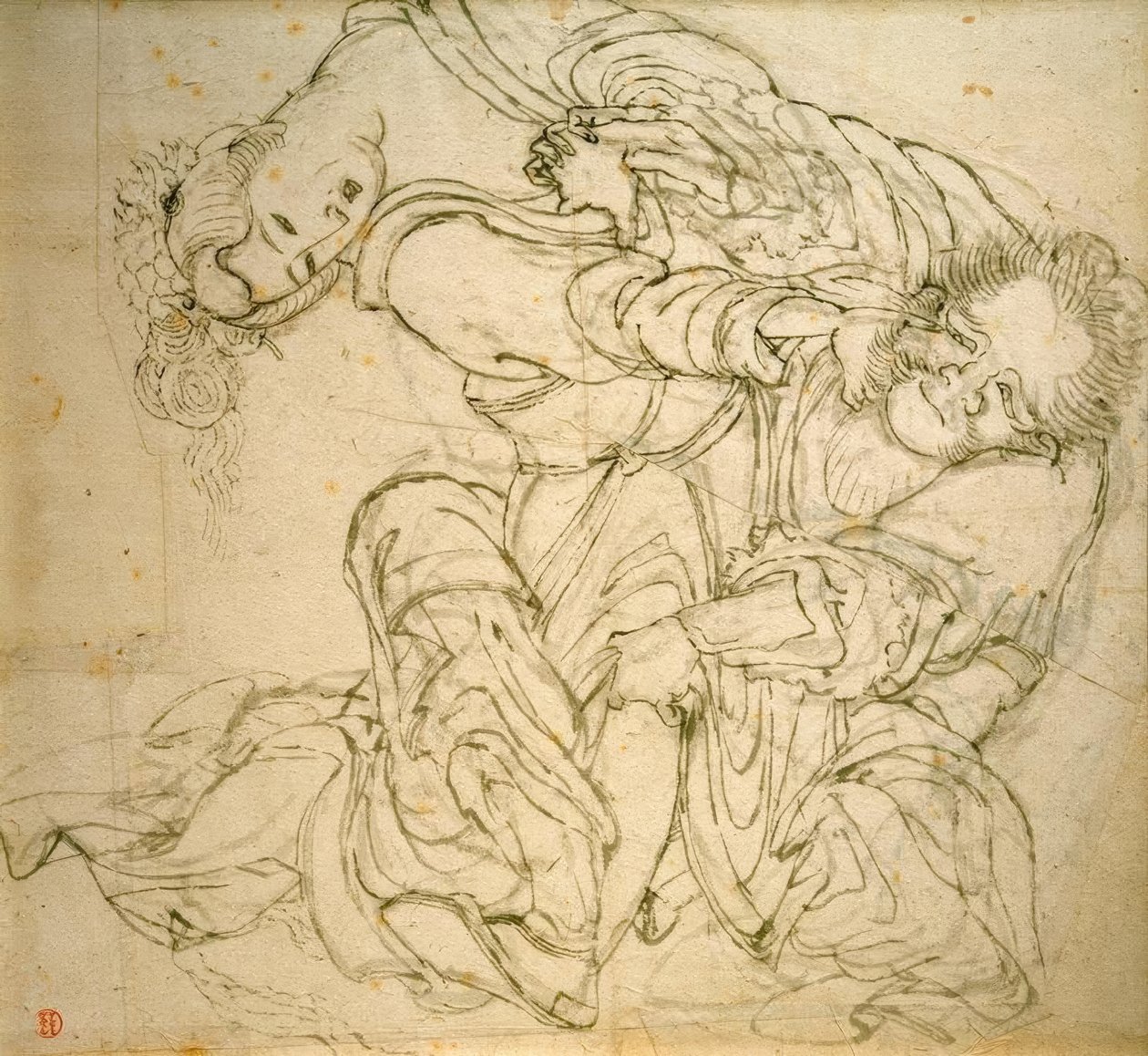 Soko karısıyla kavga ediyor by Katsushika Hokusai