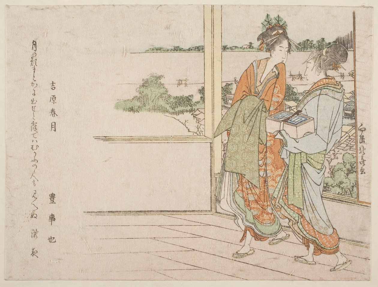 Yoshiwara Üzerinde Bahar Ayı (Yoshiwara shungetsu) (tahta baskı) by Katsushika Hokusai