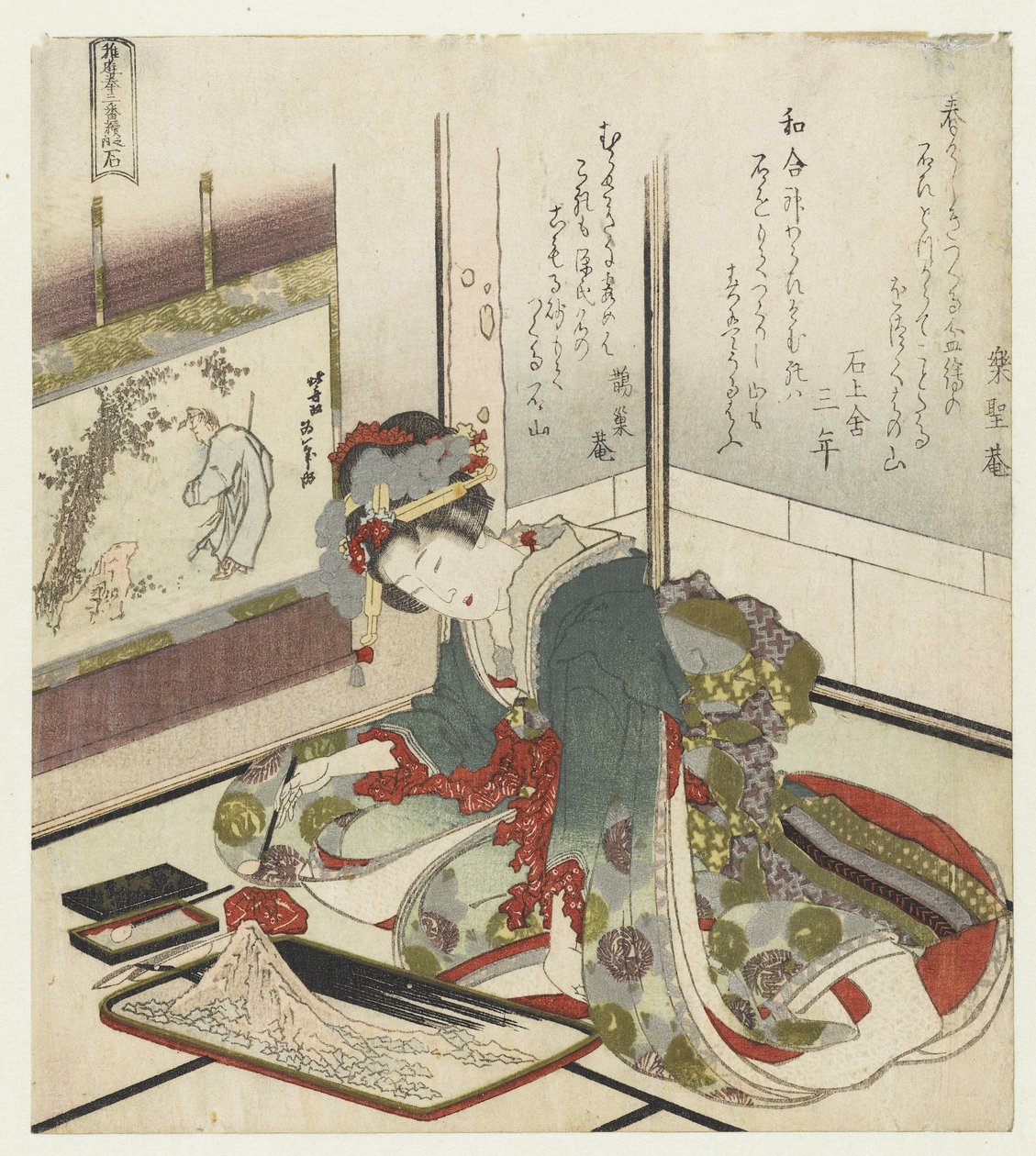 Taş Ishi (nesne üzerindeki başlık) Çocukların el oyunu oynadığı üç baskı serisi (seri başlığı) Itokenai asobi ken sanbantsuzuki no uchi (nesne üzerinde seri başlığı) by Katsushika Hokusai