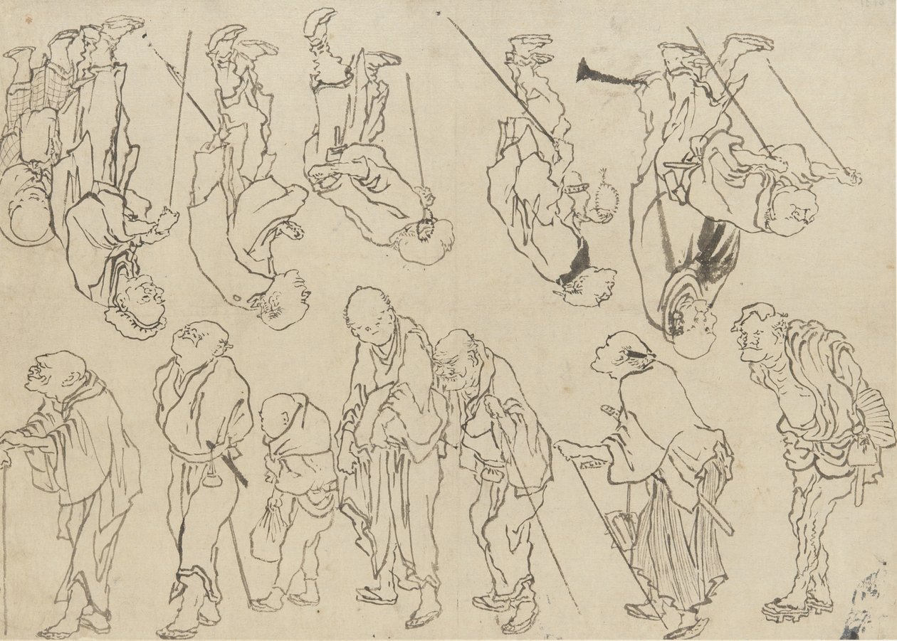 Topal hacıların çalışmaları, Edo dönemi (kağıt üzerine mürekkep) by Katsushika Hokusai