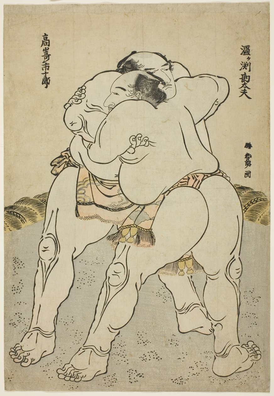Sumo Güreşçileri Uzugafuchi Kandayu ve Takasaki Ichijuro by Katsushika Hokusai