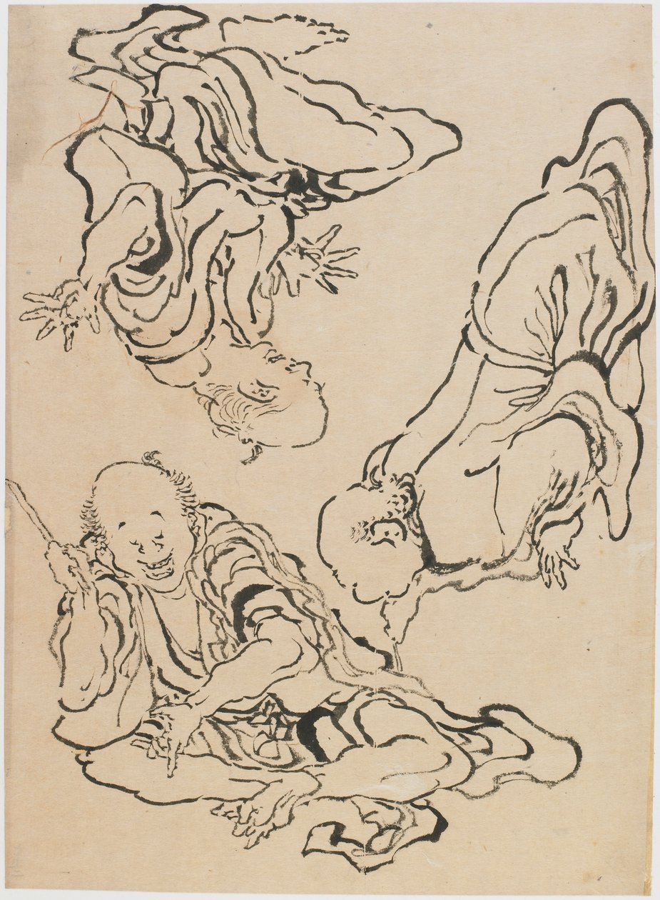 El kol hareketi yapan üç adam, 18. yüzyılın sonları ve 19. yüzyılın başlarında. by Katsushika Hokusai