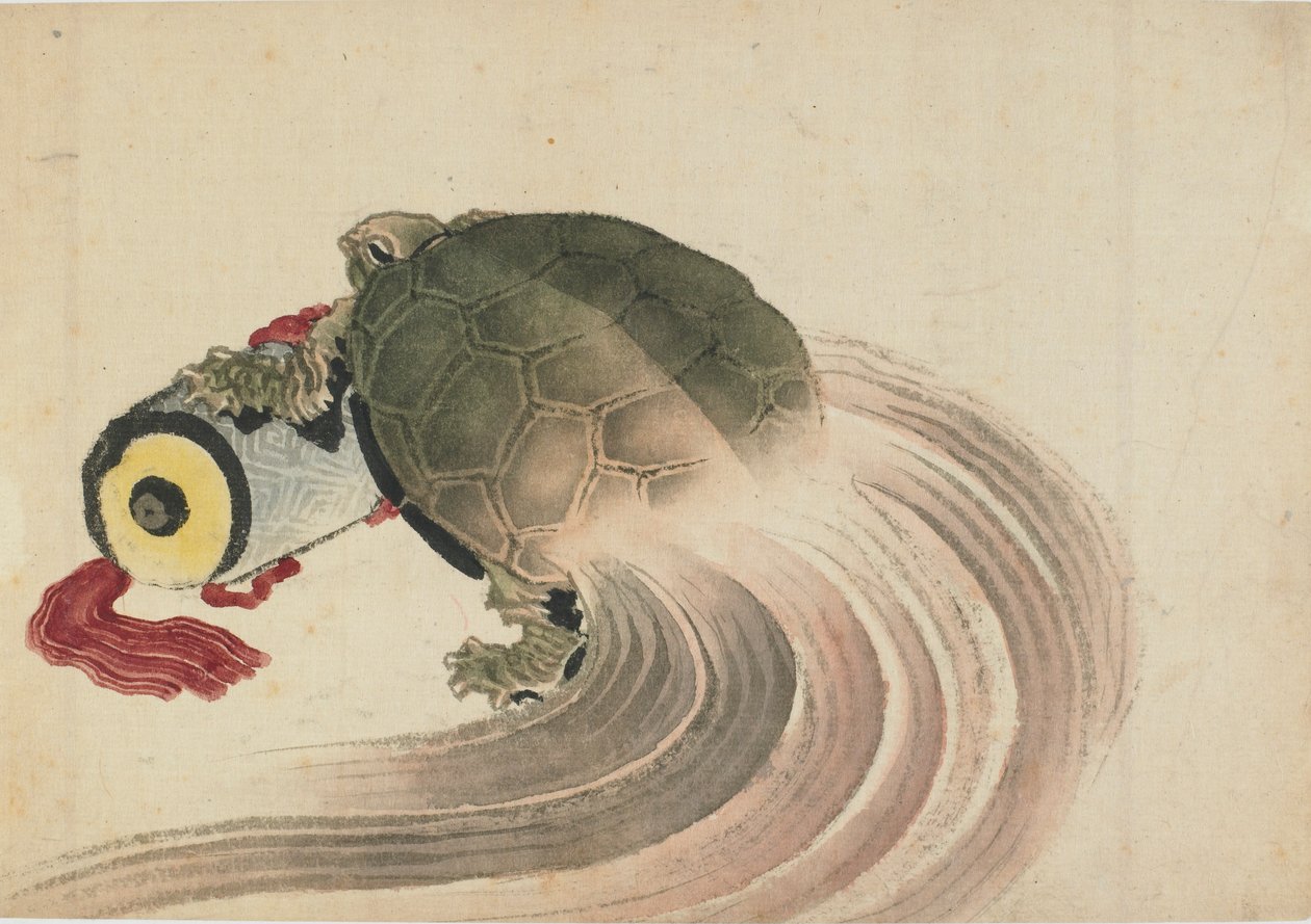 Kaplumbağa, 18. yüzyılın sonlarında 19. yüzyılın başlarında bir parşömen üzerinde dinleniyor. by Katsushika Hokusai