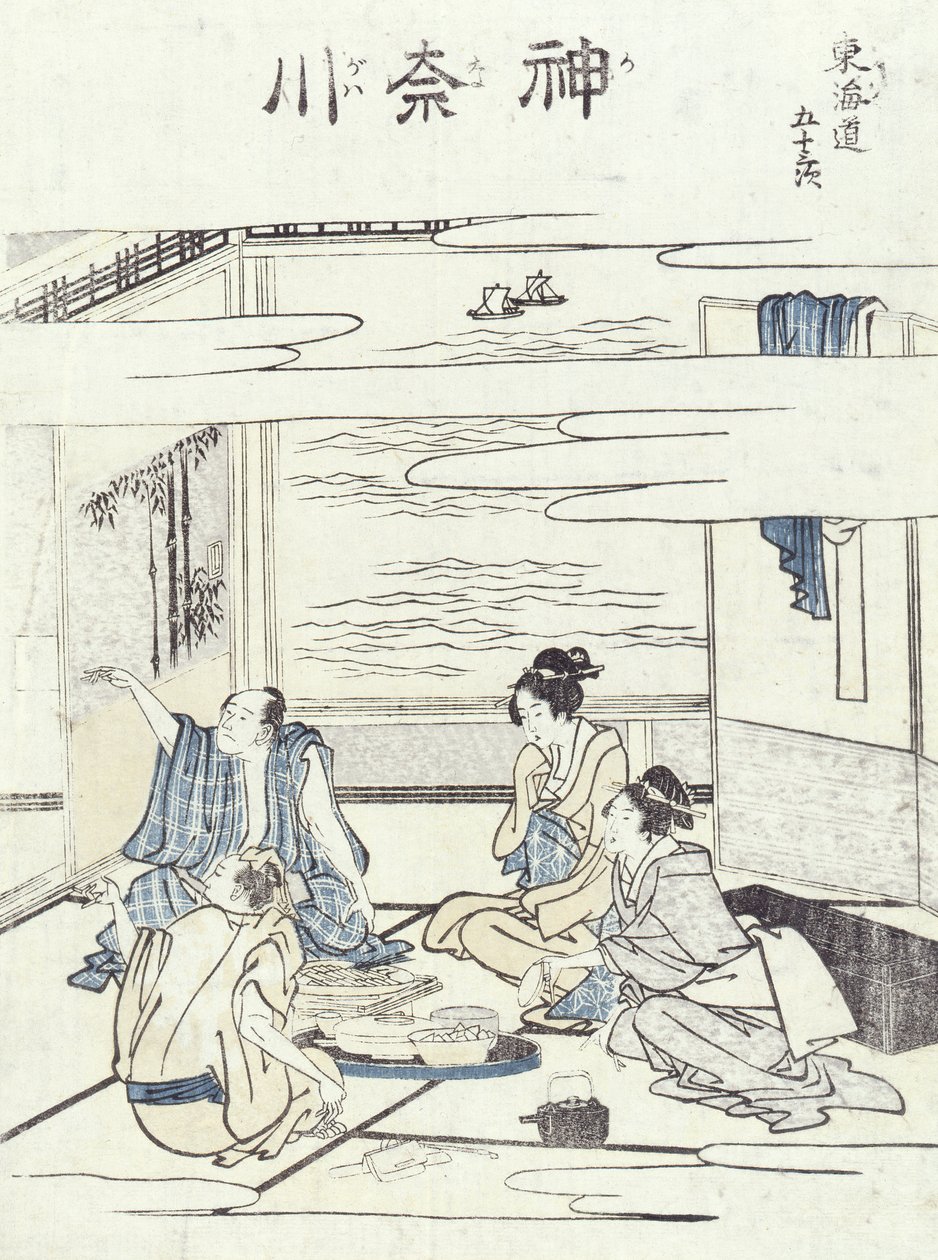 Bir İç Mekanda İki Çift (tahta baskı) by Katsushika Hokusai